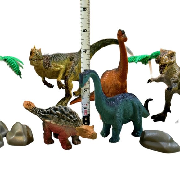 Plastic Toy Pre-historic Dinosaurs Hard Plastic Lot of 8 + Trees & Boulders - Picture 6 of 7